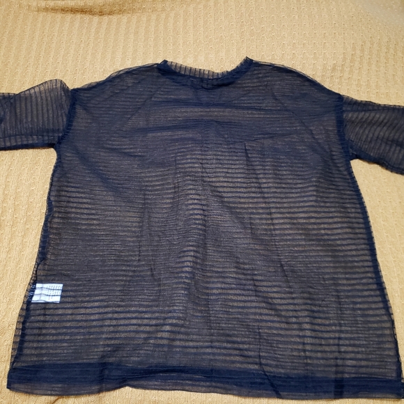 Shein Drop Shoulder Striped Mesh Sheer Top - Picture 2 of 4